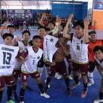 Selebrasi Tim Futsal Praporprov Kabupaten Luwu Timur usai memenangkan laga Derby Luwu raya atas Tim futsal praporprov kota Palopo dengan skor 4-3.