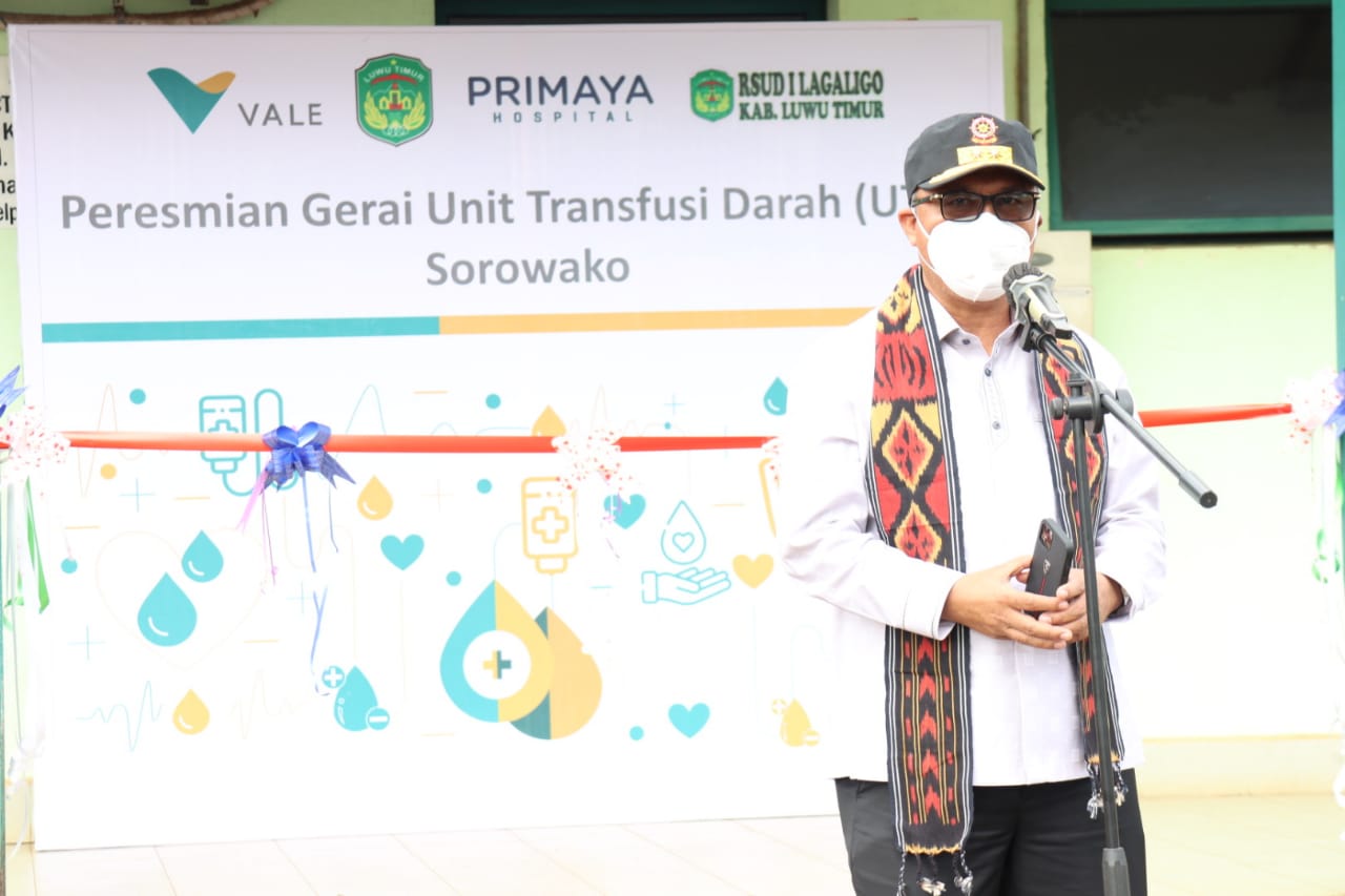 Bupati Luwu Timur, H. Budiman meresmikan Gerai Unit Transfusi Darah (UTD) Sorowako, betempat di RS PT. Vale, Jumat (11/02/2022).