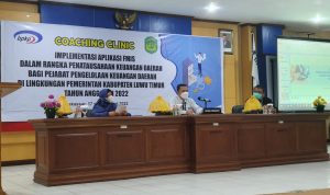 Pemerintah Kabupaten Luwu Timur, melalui Badan Keuangan dan Aset Daerah (BKAD) bekerjasama dengan BPKP Perwakilan Sulawesi Selatan menggelar Coaching Clinic Pembukuan dan Penatausahaan Keuangan Pada FIMS (Simda Berbasis Web) Bagi Pengelola Keuangan BKAD, Bendahara dan PPK- SKPD se Kab. Luwu Timur meliputi, Pembukuan, Penatausahaan Pendapatan dan Belanja, yang berlangsung di Aula Kantor Perwakilan BPKP Sulsel, Kamis (17/03/2022).