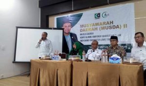 Ketua KAHMI Luwu Timur, Muh. Siddiq Menyampaikan Sambutan dalam Pembukaan Musyawarah Daerah II KAHMI Luwu Timur di Aula Wisma Golden, Malili, Jum'at (10/06/22).